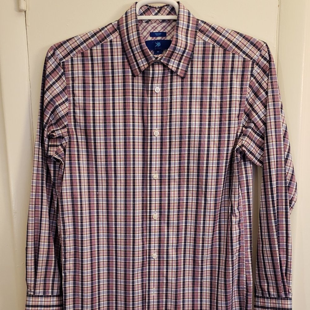Egara Long Sleeve Slim-fit Dress Shirt Blue/Light Blue/Pink Size M